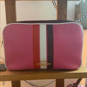 Coach Pink and Red Striped Crossbody Bag